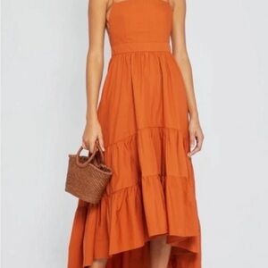 O.P.T. Dionne Cotton Tiered Boho Midi Dress in Rust 100% Cotton Size Large NWT